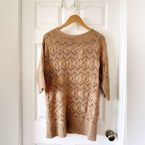 Roz & Ali Women’s Brown and Gold Metallic Open Knit Dolman Sleeve Sweater 1X NWT